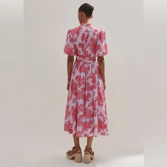 ME+EM 2 Layered Violets Print Midi Dress EUC Belt Lined Floral Fit Flare - Picture 3 of 16